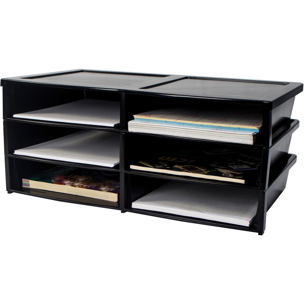 Storex Quick Stack 6-sorter Organizer - 500 x Sheet - 6 Compartment(s) - Compartment Size 8.75" x 11.50" x 2" - 8.7" Height x 13.6" Width20.5" Length - Black - Plastic - 1 Each. Picture 3