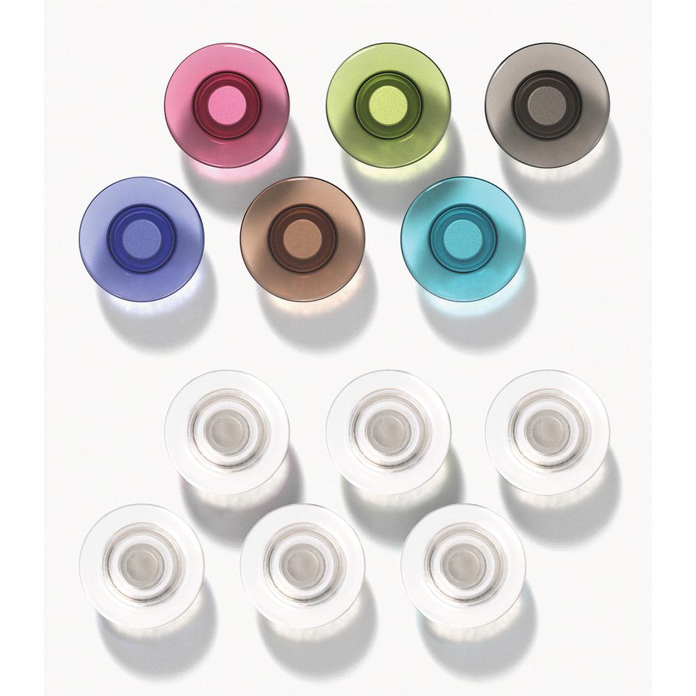 Quartet Glass Board Magnets - 0.5" Diameter - Cylinder - Rounded Edge - 12 / Pack - Assorted, Clear. Picture 2