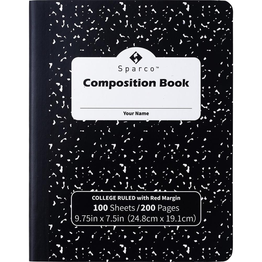 Sparco College Ruled Composition Notebook - 100 Pages - Sewn - Front Ruling Surface - 2.10" x 7.3" x 9.9" - Hard Cover, Label - 12 / Pack. Picture 2