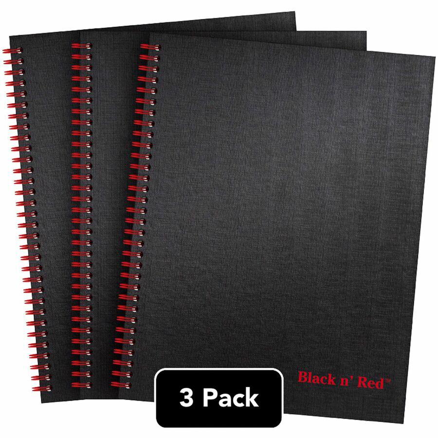 Black n' Red Hardcover Twinwire Business Notebook - Twin Wirebound - 12" x 8.5" x 1.7" - Matte Cover - Perforated, Bleed Resistant - 3 / Pack. Picture 2