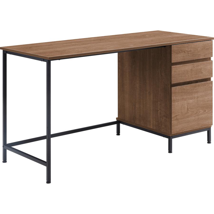 Lorell SOHO Desk with Side Drawers - 55" x 23.6"30" - 3 x File Drawer(s) - Single Pedestal on Right Side - Finish: Walnut. Picture 12