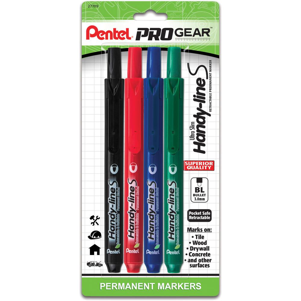 Pentel PROGear 3.0mm Ultra Slim Hand-lines Marker - 3 mm Marker Point Size - Bullet Marker Point Style - Refillable - Retractable - 4 / Pack. Picture 3
