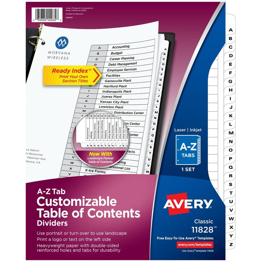Avery&reg; A-Z Black & White Table of Contents Dividers - 26 x Divider(s) - A-Z, Table of Contents - 26 Tab(s)/Set - 8.5" Divider Width x 11" Divider Length - 3 Hole Punched - White Paper Divider - Wh. Picture 3
