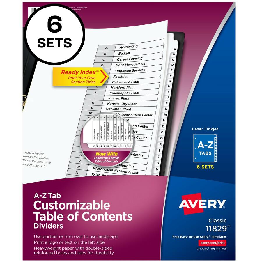 Avery&reg; A-Z Black & White Table of Contents Dividers - 156 x Divider(s) - A-Z, Table of Contents - 26 Tab(s)/Set - 8.5" Divider Width x 11" Divider Length - 3 Hole Punched - White Paper Divider - W. Picture 3