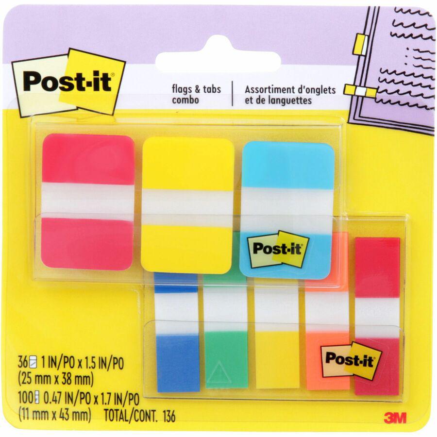Post-it&reg; Tabs and Flags Combo Pack - Red, Yellow, Blue, Green, Orange - Sticky, Adhesive - 136 / Pack. Picture 3
