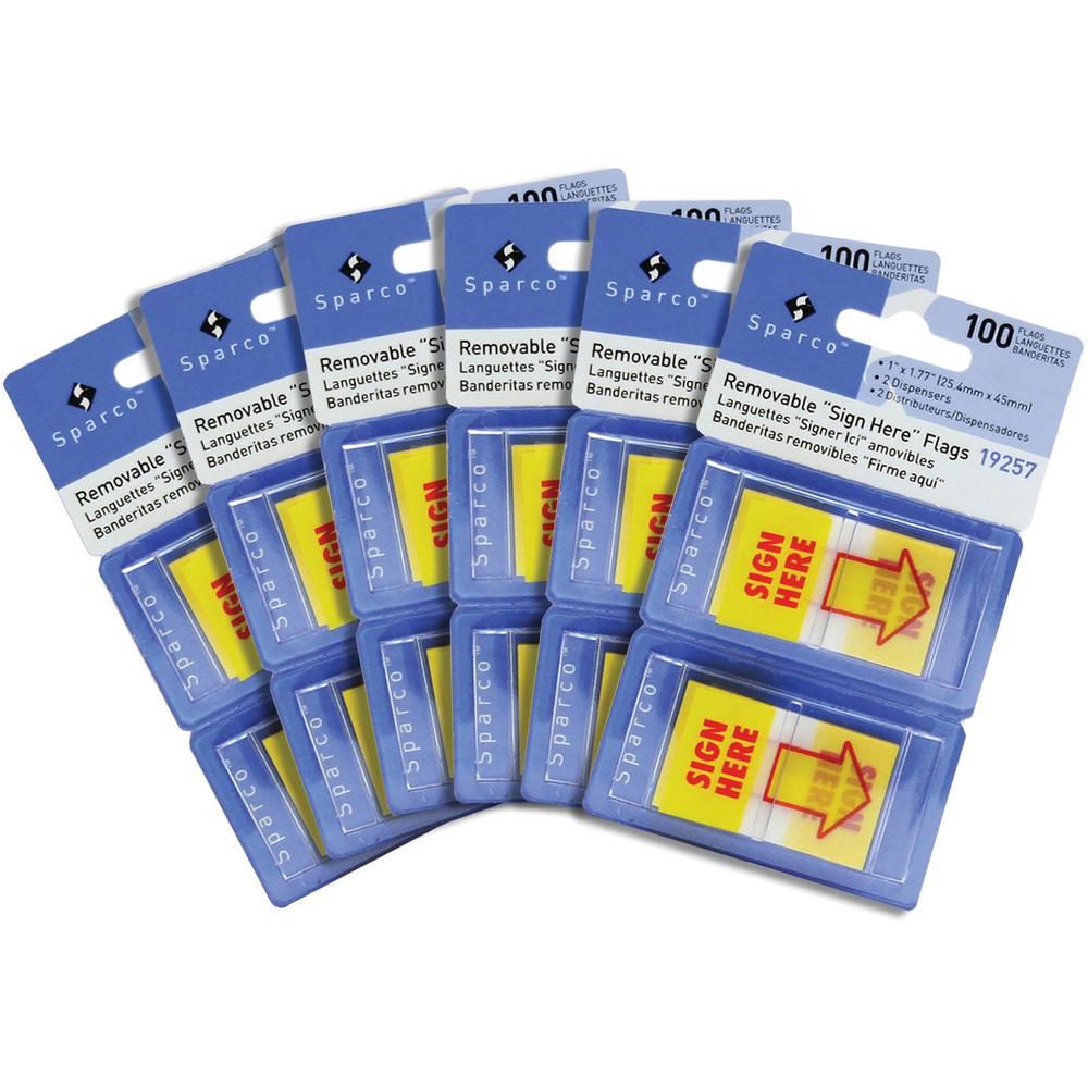 Sparco Pop-up Sign Here Flags in Dispenser - 1" x 1 3/4" - Yellow - Self-stick - 600 / Box. Picture 2