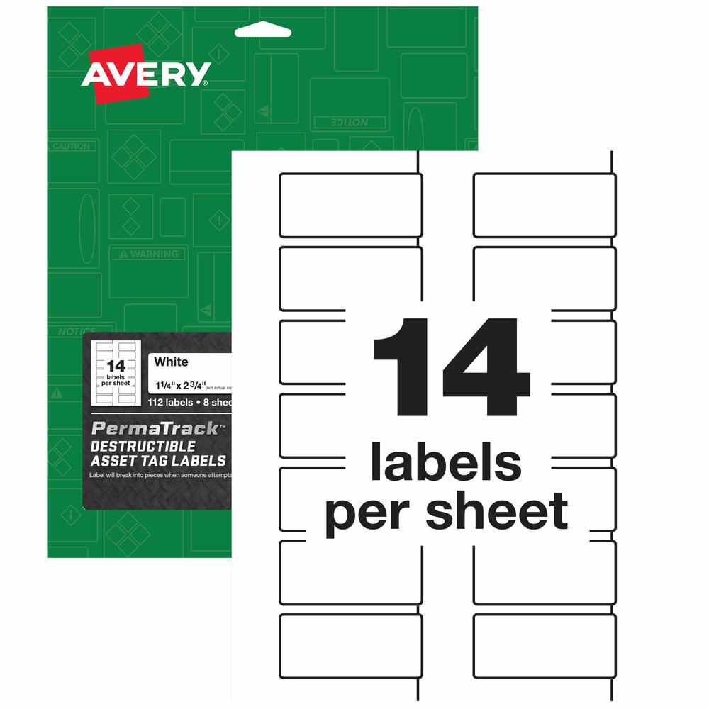 Avery&reg; PermaTrack Destructible Asset Tag Labels - 1.25" Length x 2.75" Width - Rectangular - 112 / Pack - White. Picture 2