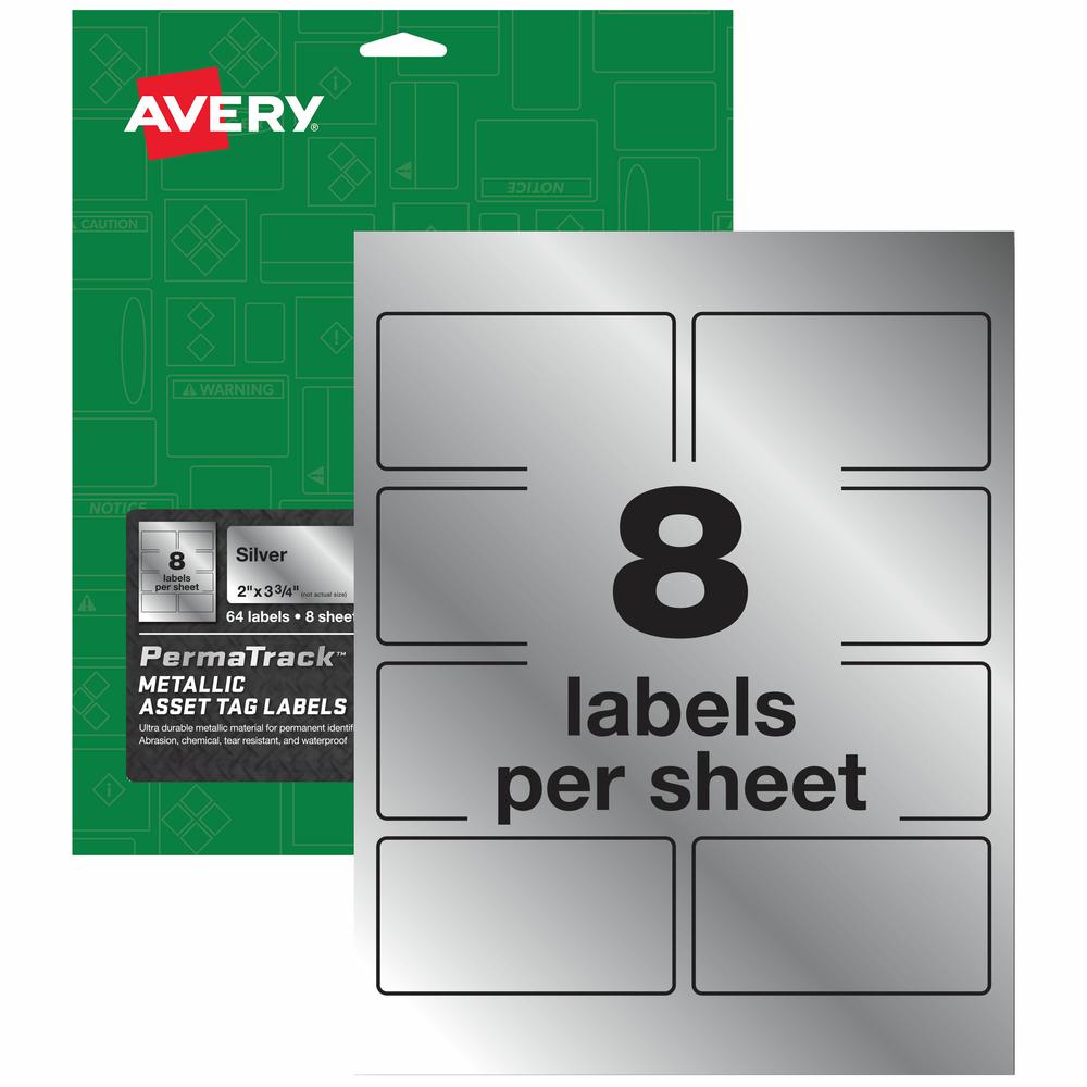 Avery&reg; PermaTrack Asset Tag Label - 2" Width x 3 3/4" Length - Permanent Adhesive - Rectangle - Laser - Silver - Film - 8 / Sheet - 8 Total Sheets - 64 Total Label(s) - 5. Picture 2