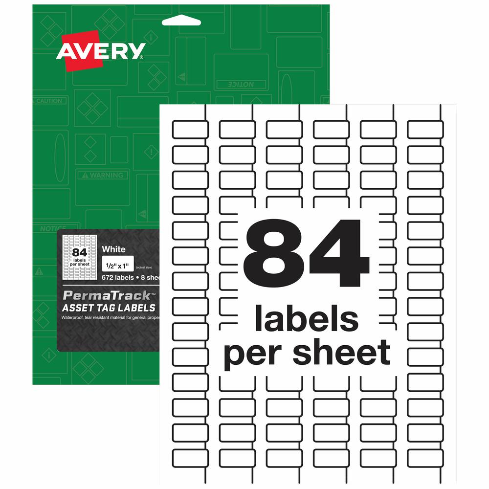 Avery&reg; PermaTrack Asset Tag Label - 1/2" Width x 1" Length - Permanent Adhesive - Rectangle - Laser - White - Film - 84 / Sheet - 8 Total Sheets - 672 Total Label(s) - 5. Picture 2