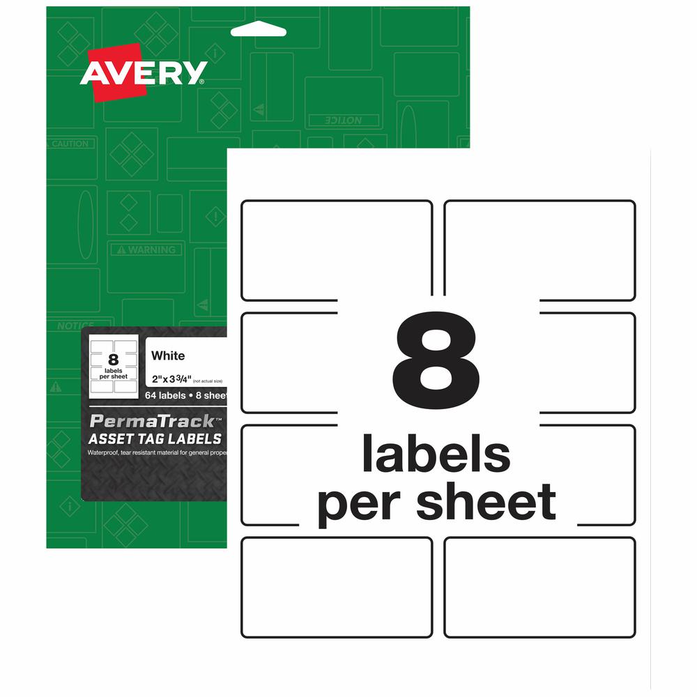Avery&reg; PermaTrack Durable White Asset Tag Labels, 2" x 3-3/4" , 64 Asset Tags - 2" Width x 3 3/4" Length - Permanent Adhesive - Rectangle - Laser - White - Film - 8 / Sheet - 8 Total Sheets - 64 T. Picture 2