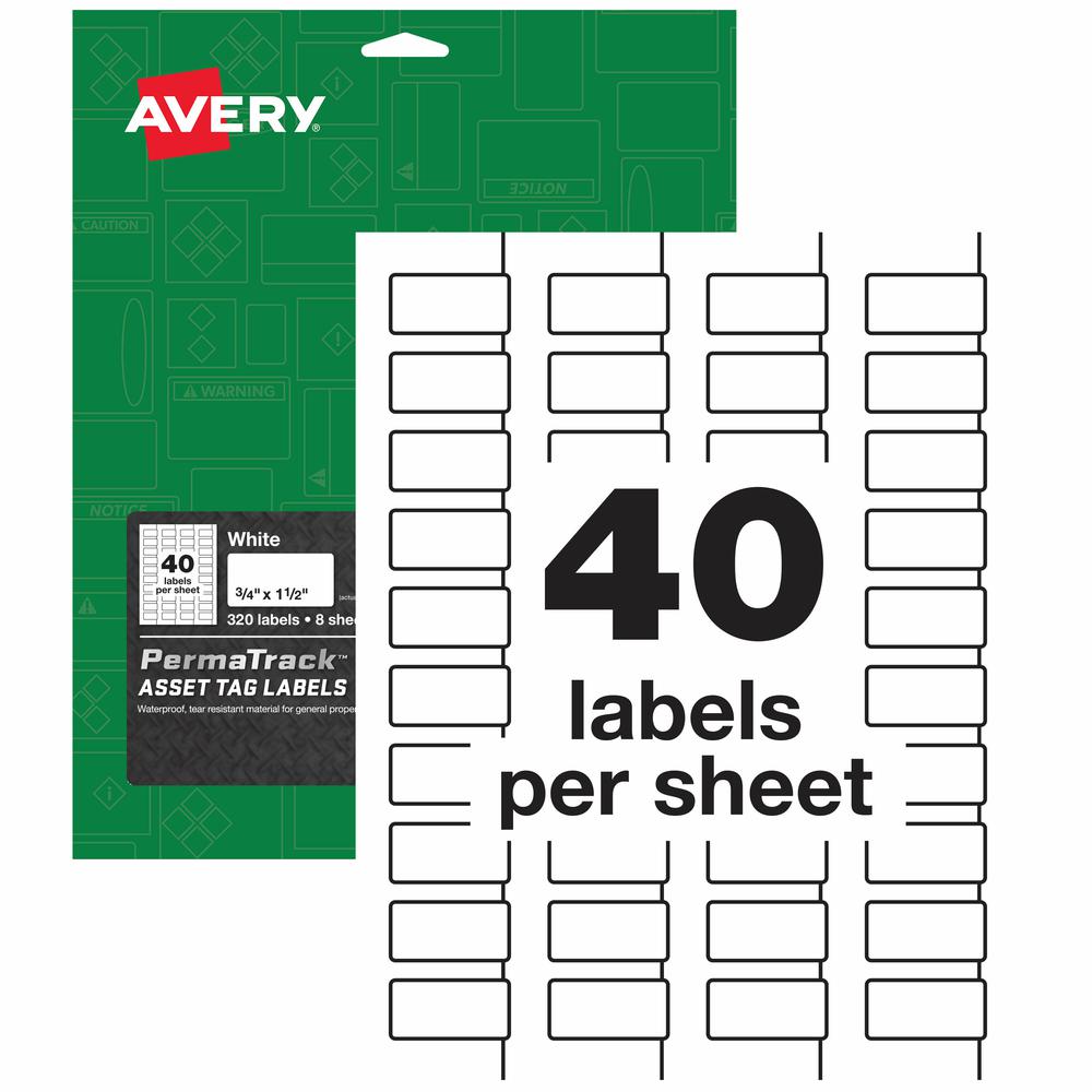 Avery&reg; PermaTrack Durable White Asset Tag Labels, 3/4" x 1-1/2" , 320 Asset Tags - 3/4" Width x 1 1/2" Length - Permanent Adhesive - Rectangle - Laser - White - Film - 40 / Sheet - 8 Total Sheets . Picture 2