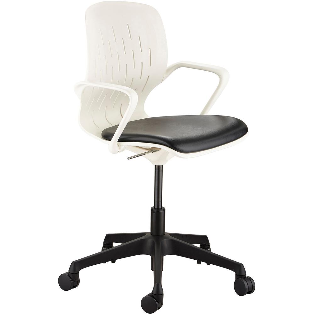 Safco Shell Desk Chair - Black Vinyl Plastic Seat - White Plastic Back - Steel Frame - 5-star Base - 1 Each. Picture 5