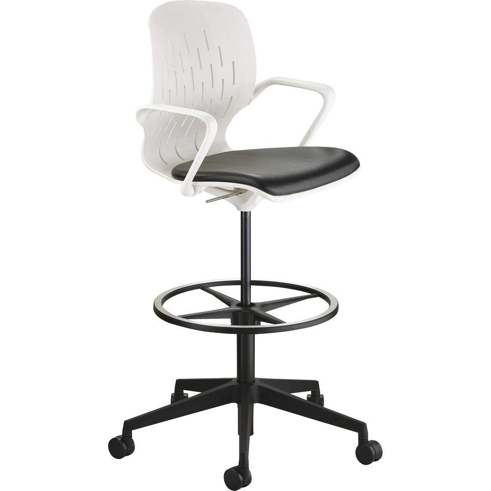 Safco Shell Extended-Height Chair - Black Vinyl Plastic Seat - White Plastic Back - 5-star Base - 1 Each. Picture 5