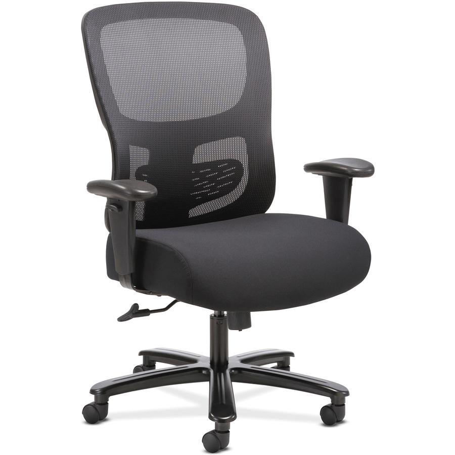 Sadie Big and Tall Task Chair - Black Fabric, Plush Seat - Black Mesh Back - 5-star Base - Black - 1 Each. Picture 2
