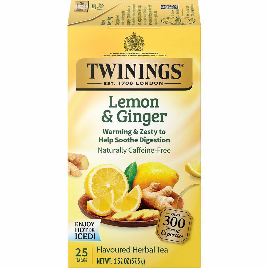 Twinings Lemon & Ginger Tea Bag - 1.3 oz - 25 / Box. Picture 2