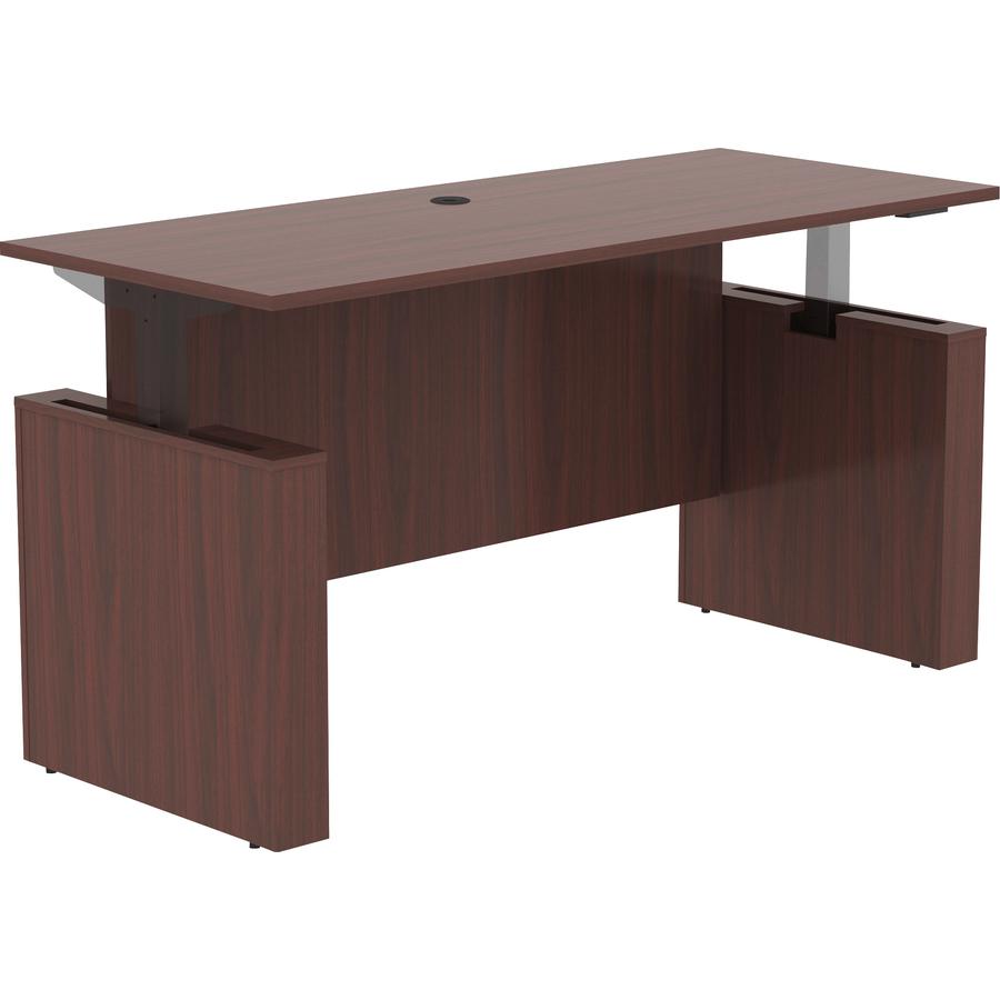 Lorell Essentials Series Sit-to-Stand Desk Shell - 0.1" Top, 1" Edge, 72" x 29"49" - Finish: Mahogany - Laminate Table Top. Picture 10