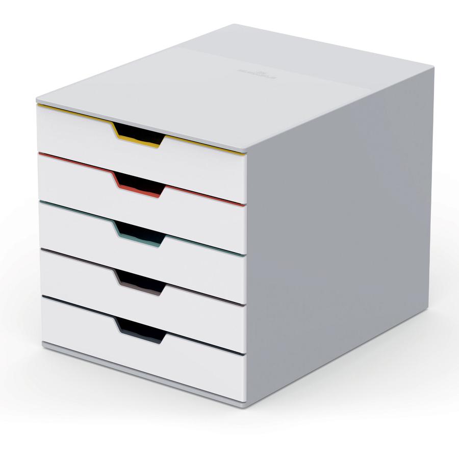 DURABLE VARICOLOR MIX 5 Drawer Desktop Storage Box, White/Multicolor - 5 Drawer(s) - 11" Height x 11.5" Width x 14" DepthDesktop - White - Plastic - 1 Each. Picture 10