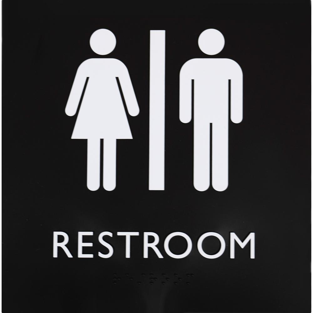 Lorell Unisex Restroom Sign - 1 Each - Restroom (Accessible) Print/Message - 8" Width x 8" Height - Square Shape - Surface-mountable - Easy Readability, Injection-molded - Restroom, Architectural - Pl. Picture 2