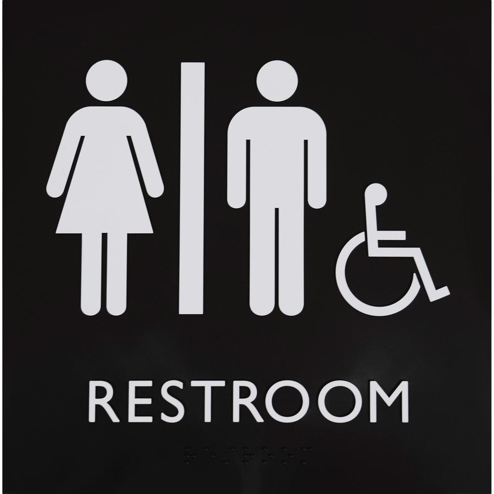 Lorell Unisex Handicap Restroom Sign - 1 Each - Restroom (Man/Woman/Wheelchair) Print/Message - 8" Width x 8" Height - Square Shape - Surface-mountable - Easy Readability, Injection-molded - Restroom,. Picture 2