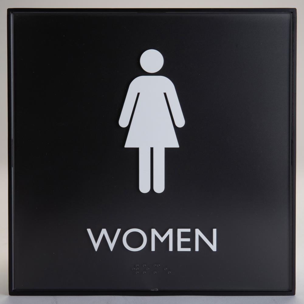 Lorell Women's Restroom Sign - 1 Each - Women Print/Message - 8" Width x 8" Height - Square Shape - Surface-mountable - Easy Readability, Injection-molded - Restroom, Architectural - Plastic - Black, . Picture 10