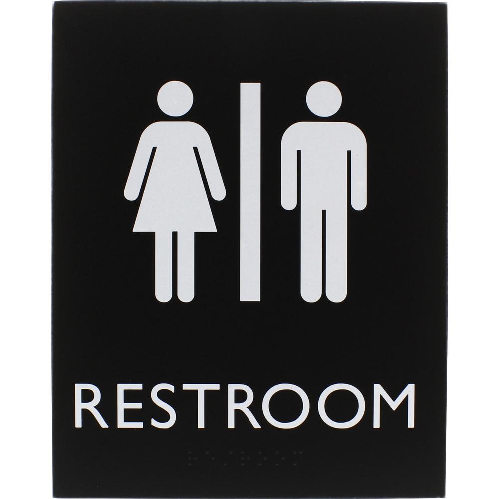 Lorell Unisex Restroom Sign - 1 Each - Toilette Men, TOILETTE (ladies) Print/Message - 6.4" Width x 8.5" Height - Rectangular Shape - Surface-mountable - Easy Readability, Braille - Restroom, Informat. Picture 3