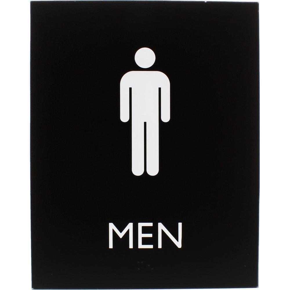 Lorell Men's Restroom Sign - 1 Each - Men Print/Message - 6.4" Width x 8.5" Height - Rectangular Shape - Surface-mountable - Easy Readability, Braille - Plastic - Black. Picture 4