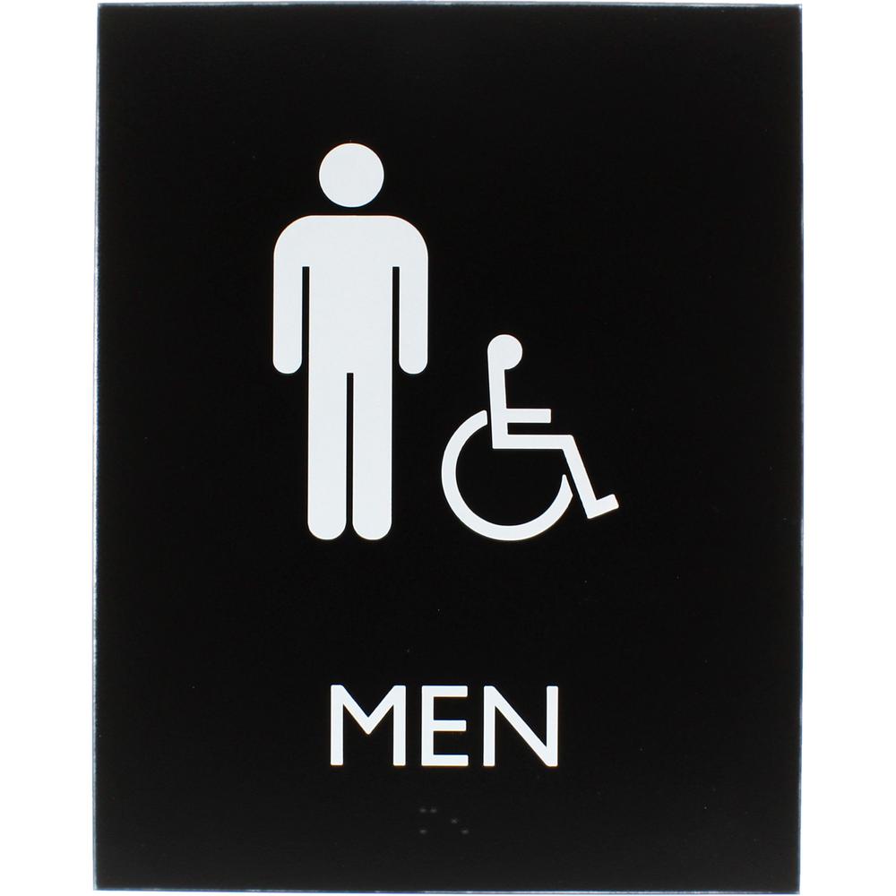 Lorell Men's Handicap Restroom Sign - 1 Each - Men Print/Message - 6.4" Width x 8.5" Height - Rectangular Shape - Surface-mountable - Easy Readability, Braille - Plastic - Black. Picture 6