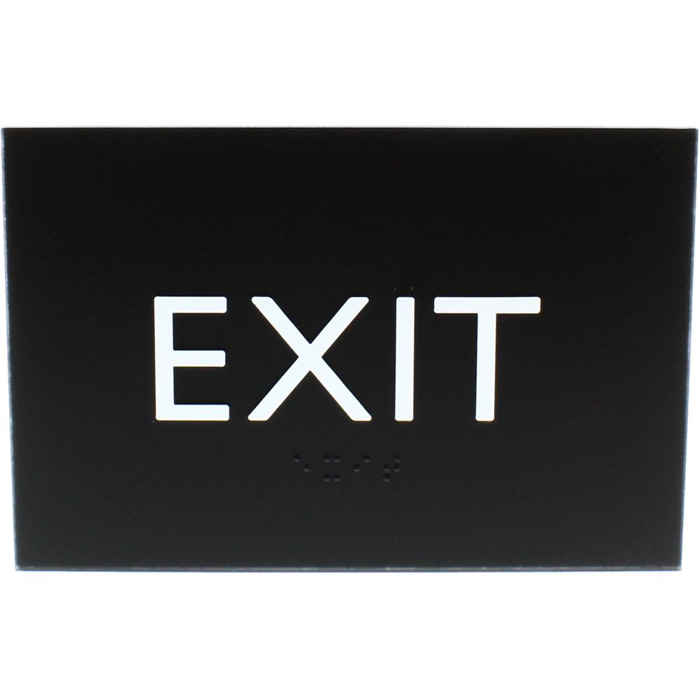Lorell Exit Sign - 1 Each - 4.5" Width x 6.8" Height - Rectangular Shape - Easy Readability, Braille - Plastic - Black. Picture 2