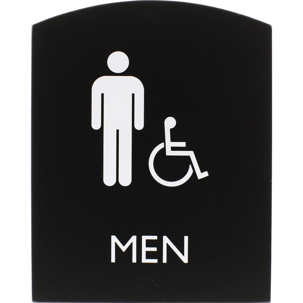 Lorell Arched Men's Handicap Restroom Sign - 1 Each - Men Print/Message - 6.8" Width x 8.5" Height - Rectangular Shape - Surface-mountable - Easy Readability, Braille - Plastic - Black. Picture 6