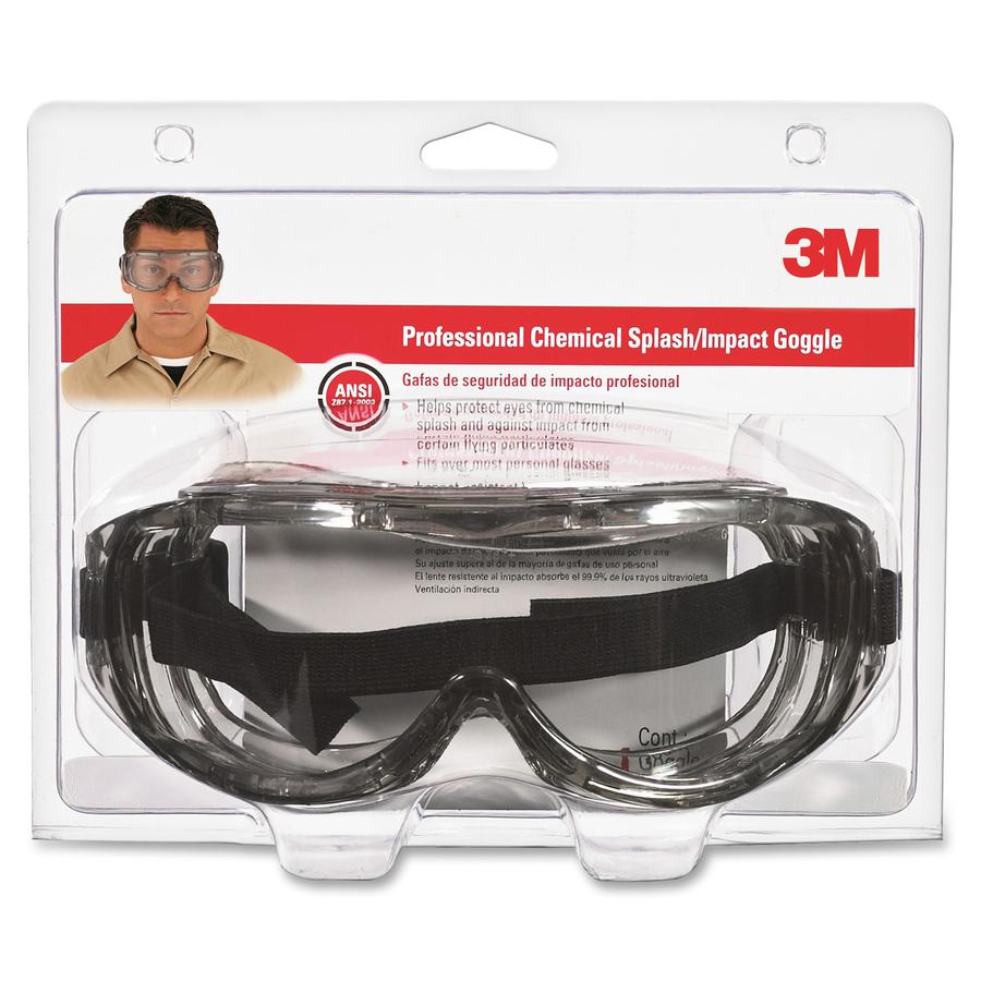 3M Chemical Splash/Impact Goggles - Particulate, Airborne Particle, Chemical, Splash Protection - Clear - Wraparound Lens, Flame Resistant, Adjustable Headband, Vented, Lightweight, Comfortable, Anti-. Picture 2