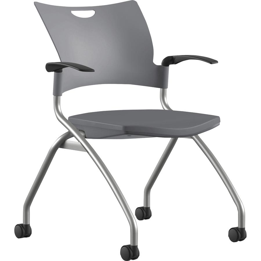 9 to 5 Seating Bella Fixed Arms Mobile Nesting Chair - Dove Thermoplastic Seat - Dove Gray Thermoplastic Back - Silver, Powder Coated Frame - Four-legged Base - 1 Each. Picture 2