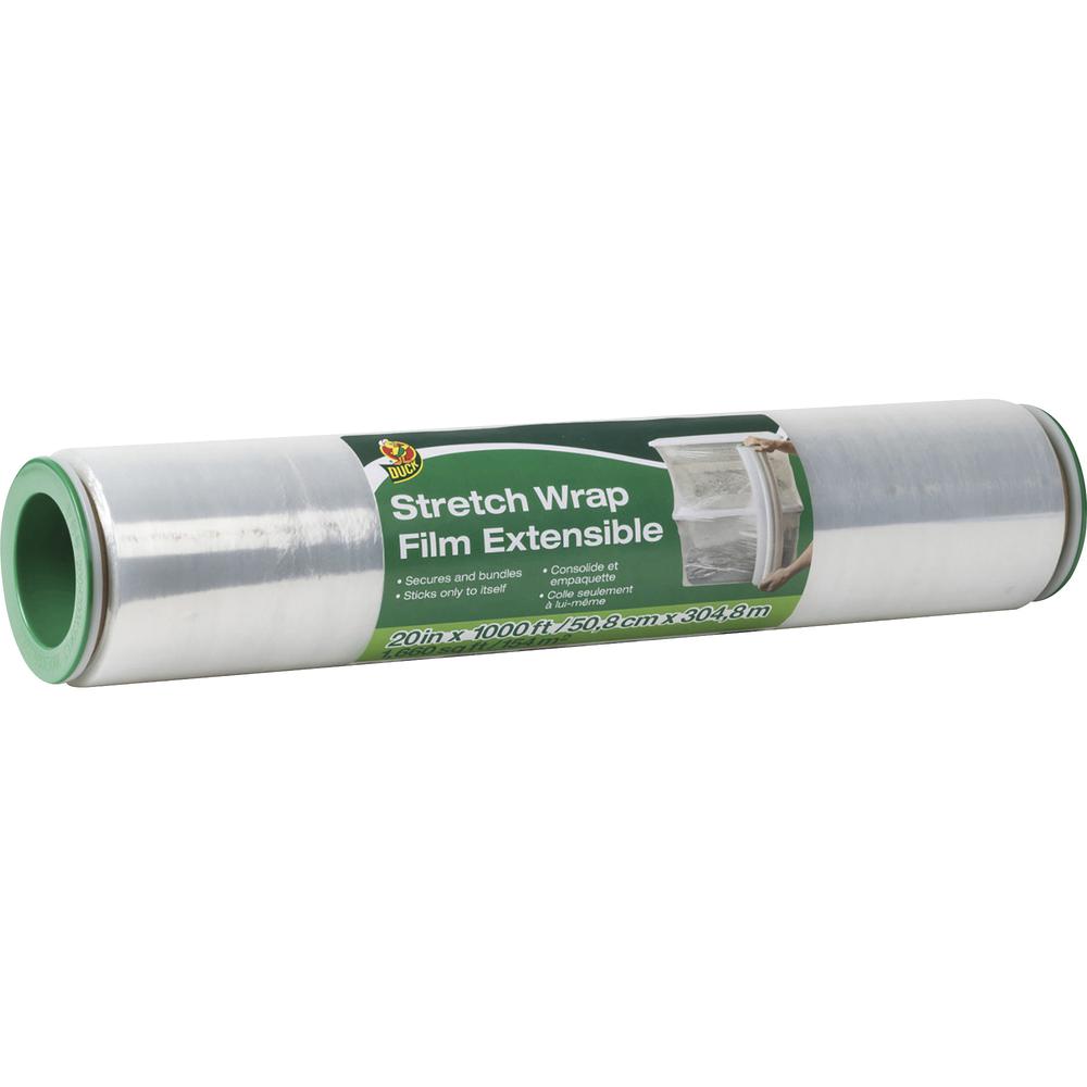 Duck Extensible Stretch Wrap Film - 20" Width x 1000 ft Length - Non-adhesive, Durable, Handle, Self-stick - Plastic Film - Clear - 1Each. Picture 3