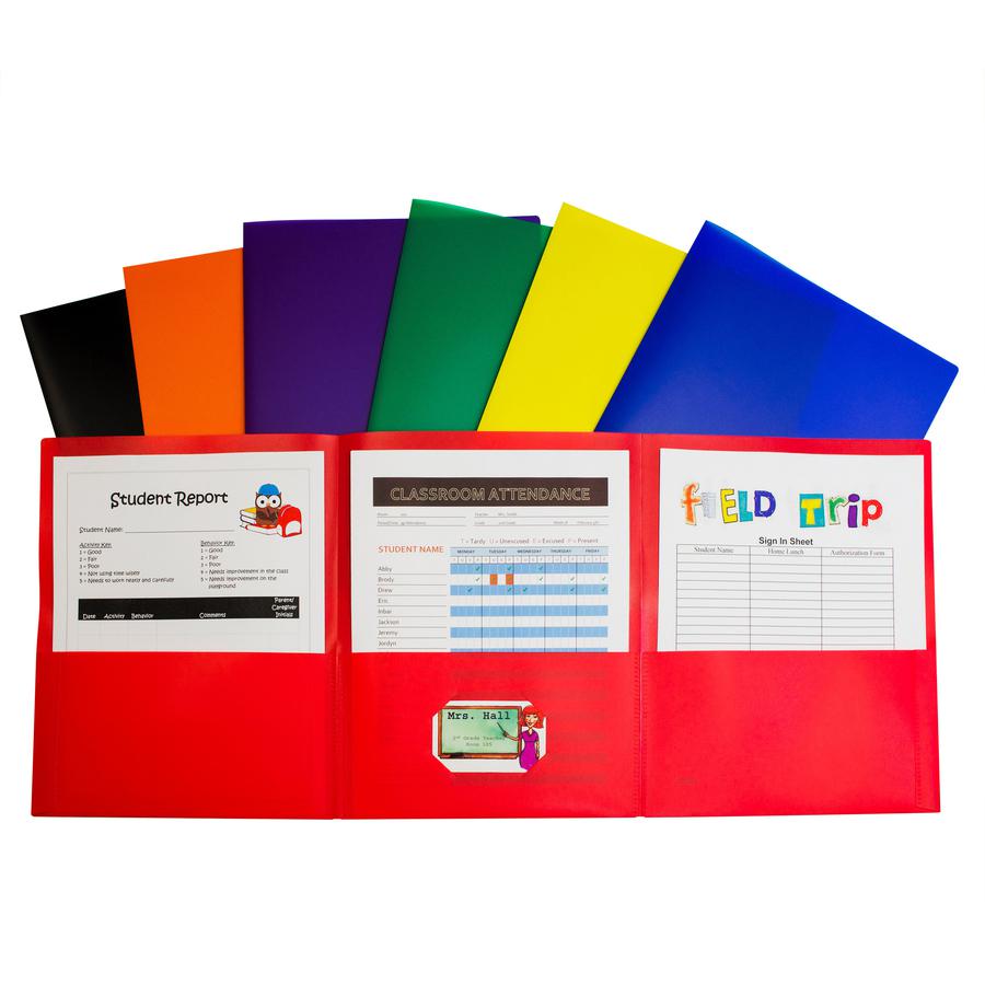 C-Line Letter Pocket Folder - 8 1/2" x 11" - 3 Internal Pocket(s) - Black, Blue, Green, Orange, Red, Purple, Yellow - 1 Each. Picture 4
