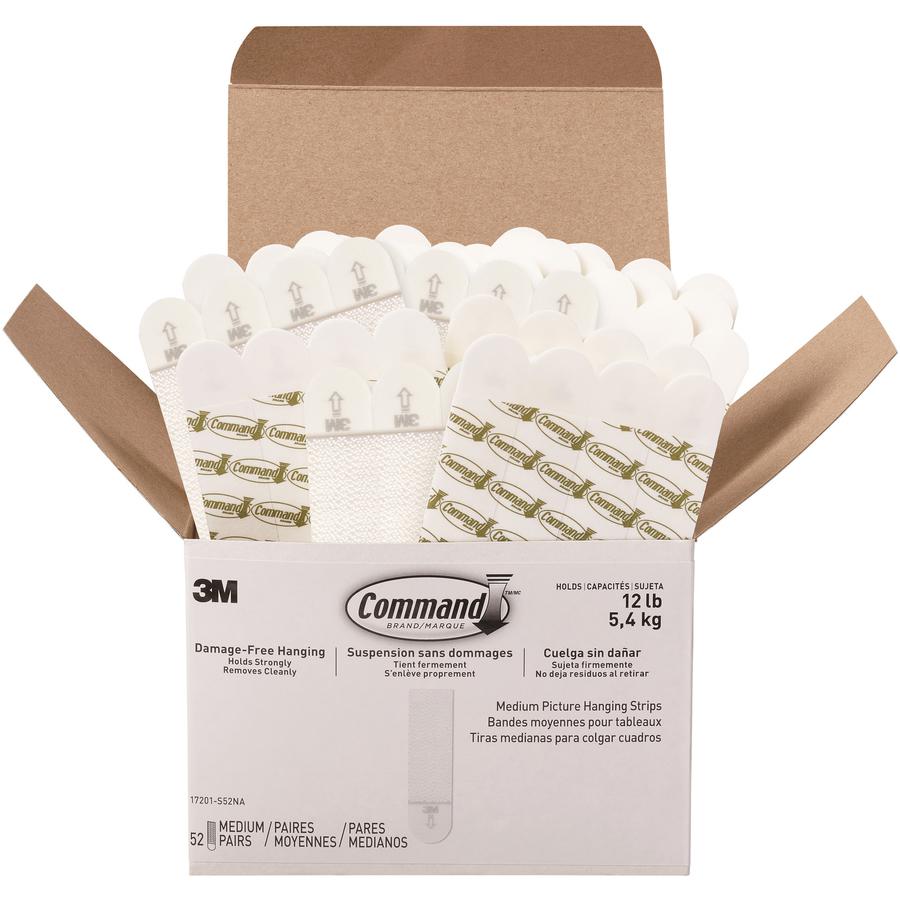 Command Medium Picture Hanging Strips - 3 lb (1.36 kg) Capacity - for Pictures, Paint, Wood - Foam - White - 52 / Box. Picture 2