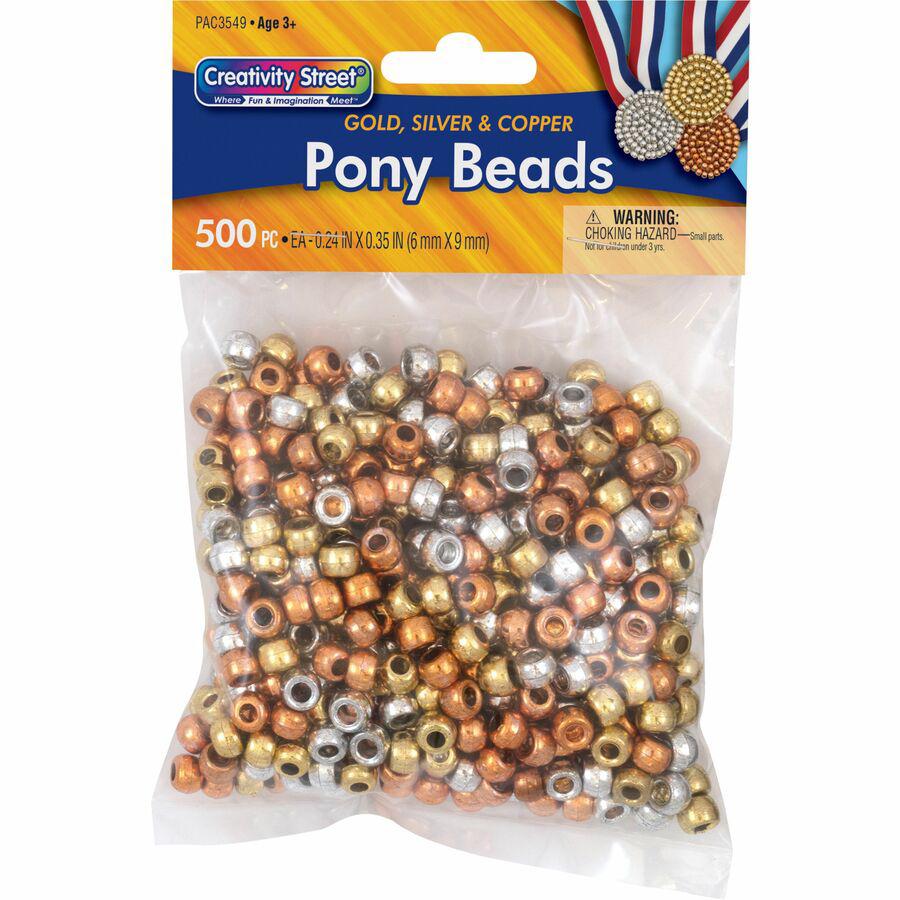 Pacon&reg; Pony Beads - Skill Learning: Arts & Crafts, Creativity - Gold, Copper, Silver. Picture 7