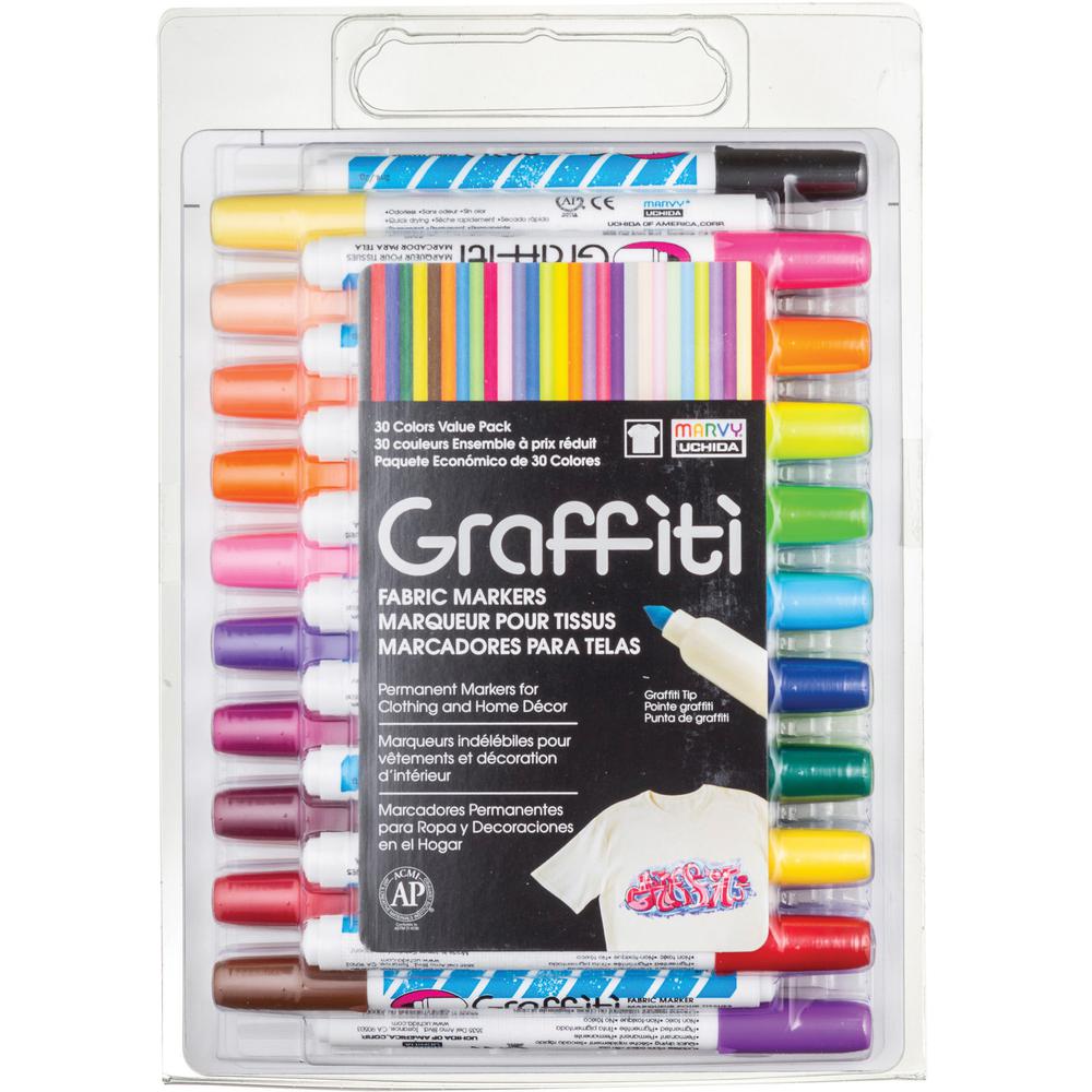 Marvy Graffiti Fabric Markers - Medium Marker Point - Tapered Marker Point StylePigment-based Ink - 30 / Set. Picture 2