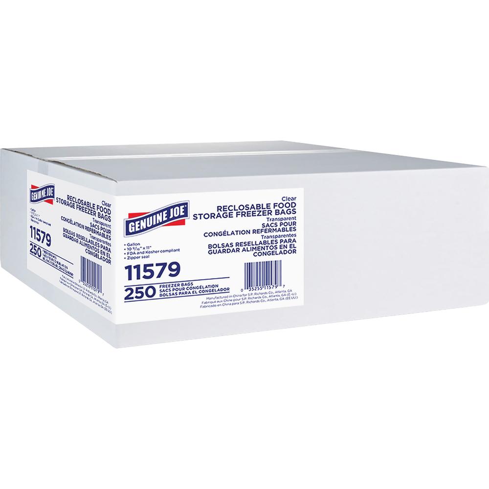 Genuine Joe Freezer Storage Bags - 1 gal Capacity - 2.70 mil (69 Micron) Thickness - Zipper Closure - Clear - 6/Carton - 250 Per Box - Beef, Poultry, Vegetables, Seafood, Food. Picture 2