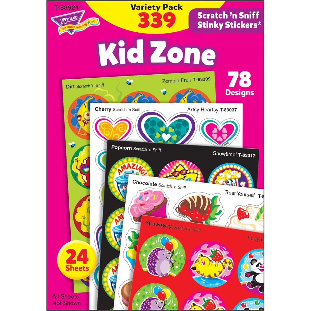 Trend Kid Zone Scratch 'n Sniff Stinky Stickers - Acid-free, Non-toxic, Photo-safe, Scented - 5.88" Height x 4.13" Width x 0.19" Length - Multicolor - 339 / Pack. Picture 3