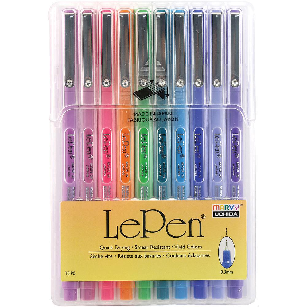 Marvy LePen Fineliner Pen Set - Micro Fine Pen Point - 0.3 mm Pen Point Size - Blue, Orange, Lavender, Pink, Light Blue, Light Green, Teal, Orchid, Periwinkle, Amethyst Water Based Ink - Blue, Orange,. Picture 2
