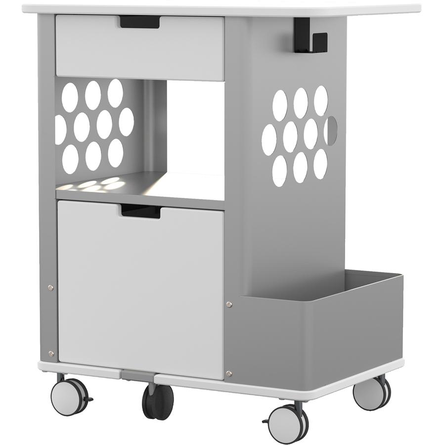 Focal Rolling Storage Cart - 2 Drawer - 5 Casters - Steel, Metal, Melamine - x 28" Width x 20" Depth x 33.5" Height - Silver Frame - White - 1 Each. Picture 5