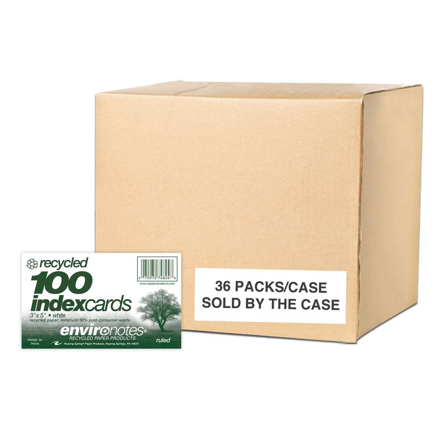Roaring Spring EnviroNotes Index Cards - 100 Sheets - 200 Pages - Printed - Front Ruling Surface - 43 lb Basis Weight - 160 g/m&#178; Grammage - 5" x 3" - 0.75" x 5" x 3" - White Paper - Recycled - 36. Picture 2