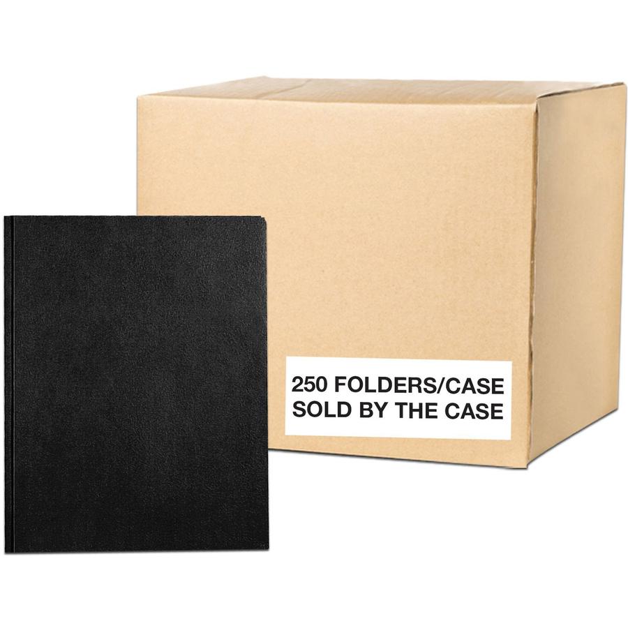 Roaring Spring Case of 10 Boxes of Pocket Folders with Prongs, 11.75"x9.5" , Twin Pockets hold 25 sheets each, 11 pt tag board, 25/box, Black Color - 8 1/2" x 11" - 50 Sheet Capacity - 3 x Prong Faste. Picture 2