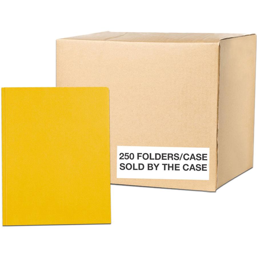 Roaring Spring Case of 10 Boxes of Pocket Folders with Prongs, 11.75"x9.5" , Twin Pockets hold 25 sheets each, 11 pt tag board, 25/box, Yellow Color - 8 1/2" x 11" - 50 Sheet Capacity - 3 x Prong Fast. Picture 2