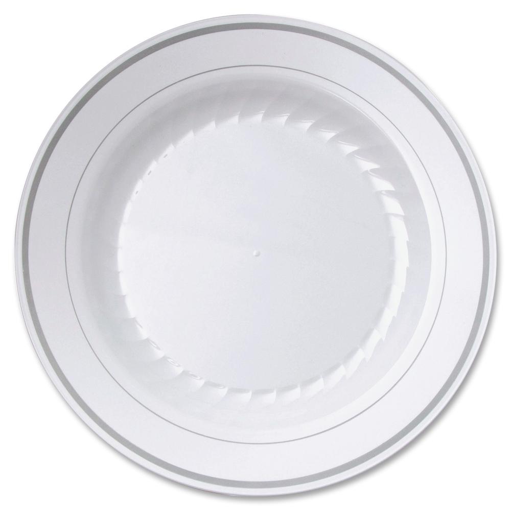 Masterpiece 9" Heavyweight Plates - 10 / Pack - Picnic, Party - Disposable - 9" Diameter - White - Plastic Body - 12 / Carton. Picture 2