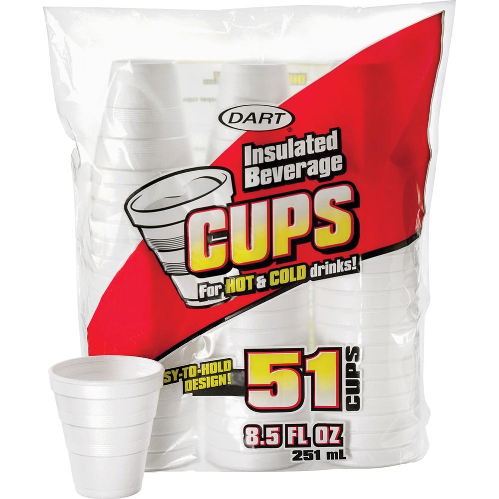 Dart 8.5 oz Insulated Beverage Cups - 51 / Bag - 24 / Carton - White - Foam - Hot Drink, Cold Drink, Coffee, Hot Chocolate, Soft Drink, Iced Tea, Beverage. Picture 2