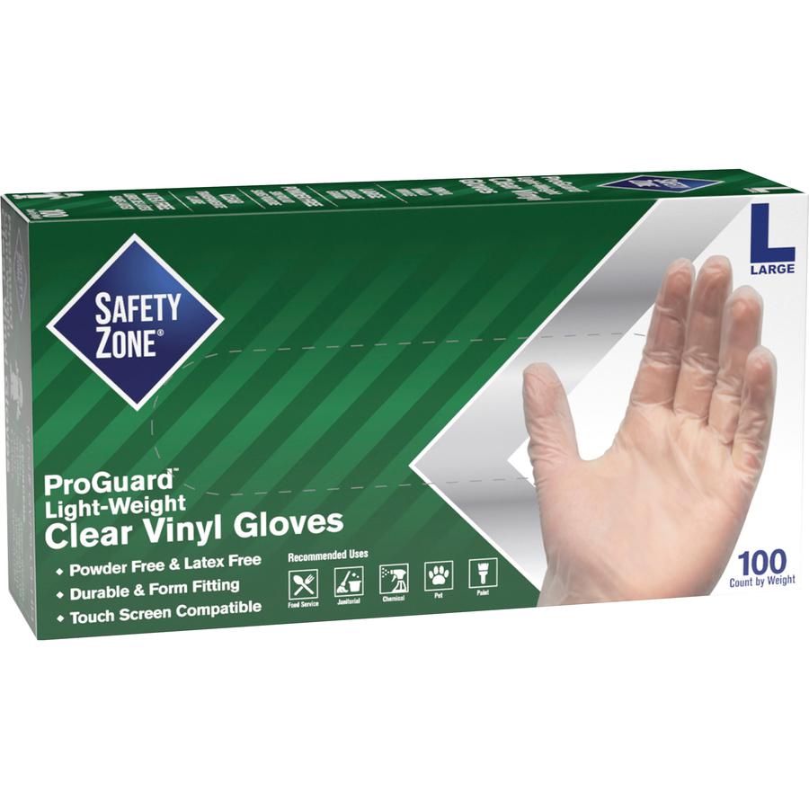 Safety Zone Powder Free Clear Vinyl Gloves - Large Size - Clear - Latex-free, DEHP-free, DINP-free, PFAS-free - For Food Preparation, Cleaning - 1000 / Carton - 9.25" Glove Length. Picture 2