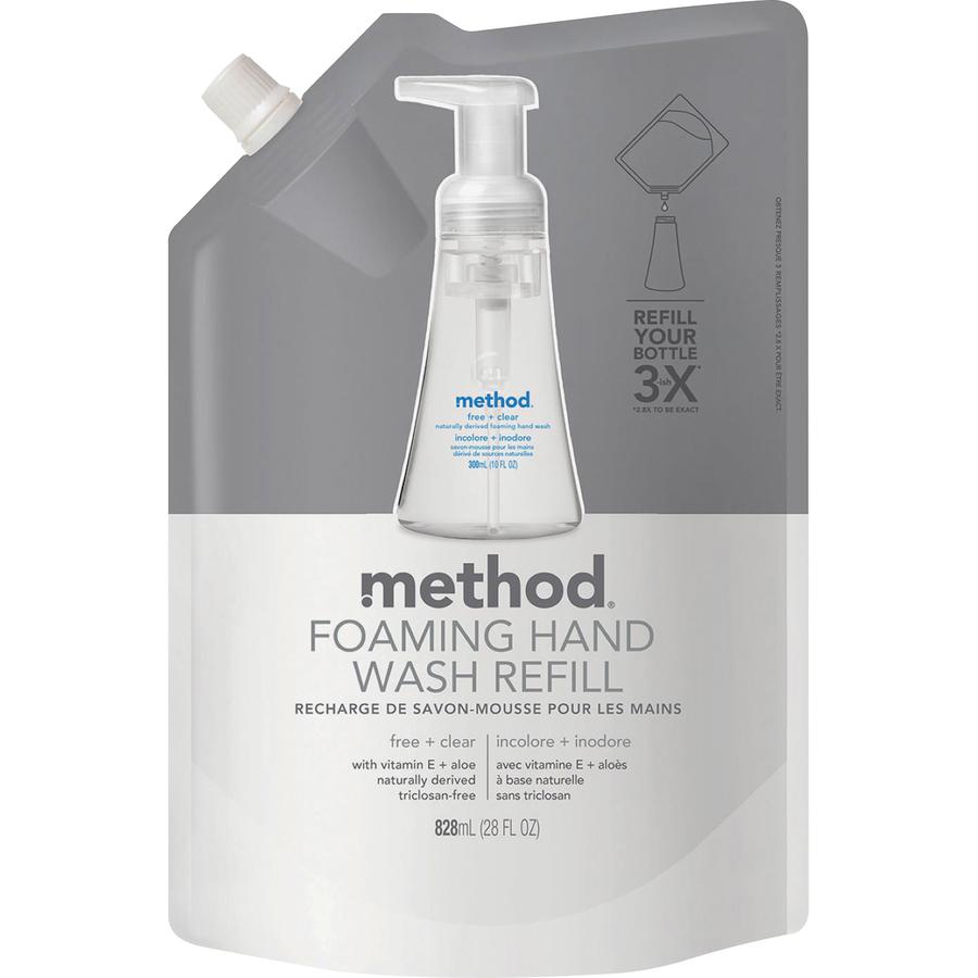 Method Free + Clear Foaming Hand Wash - 28 fl oz (828.1 mL) - Hand - Clear - Fragrance-free, Dye-free, Biodegradable, Triclosan-free - 6 / Carton. Picture 2