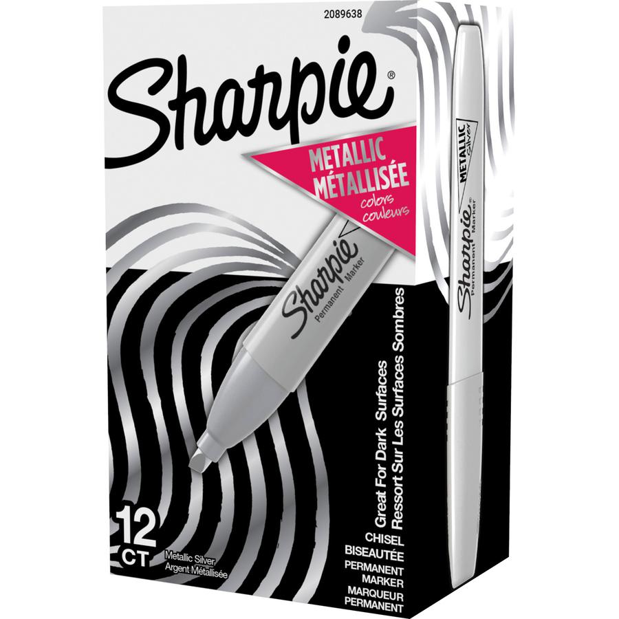 Sharpie Metallic Ink Chisel Tip Permanent Markers - Chisel Marker Point Style - Metallic Gray - 12 / Dozen. Picture 6