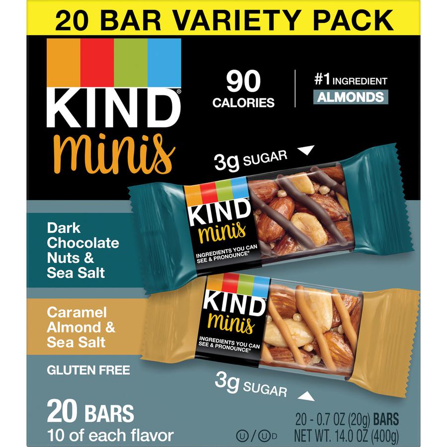KIND Dark Chocolate Nuts & Sea Salt/Caramel Almond & Sea Salt Minis 20ct - Cholesterol-free, Gluten-free, Low Glycemic, Trans Fat Free, Low Sugar, Low Sodium - Dark Chocolate Nuts and Sea Salt, Carame. Picture 2