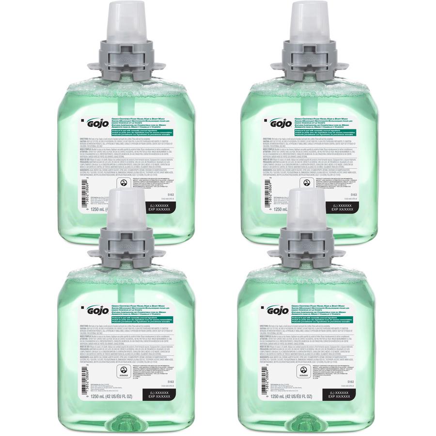 Gojo&reg; FMX-12 Refill Green Certified Hair/Body Wash - Cucumber Melon Scent - 42.3 fl oz (1250 mL) - Kill Germs - Body, Hair - Green - Residue-free - 4 / Carton. Picture 2